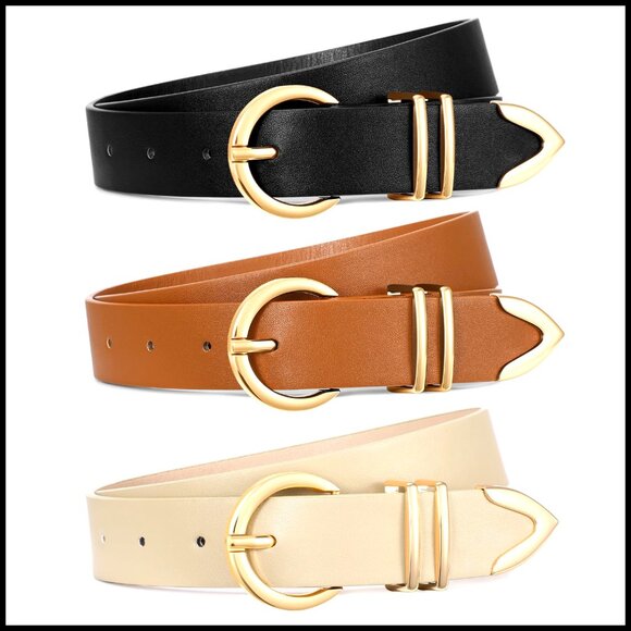 3 Pack Women\'s Skinny Leather Belts Gold Buckle Fashion Elegant Minimal Chic main image 3